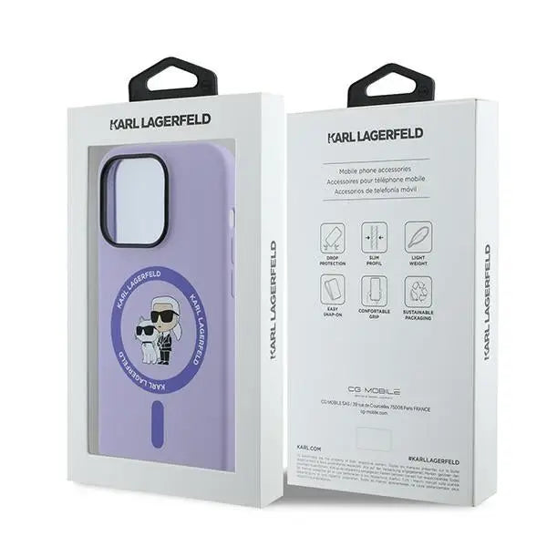 Karl Lagerfeld HC MagSafe Silicone Karl&Choupette Heads Ring Case for iPhone 14 Pro - Purple - Cell phone cases