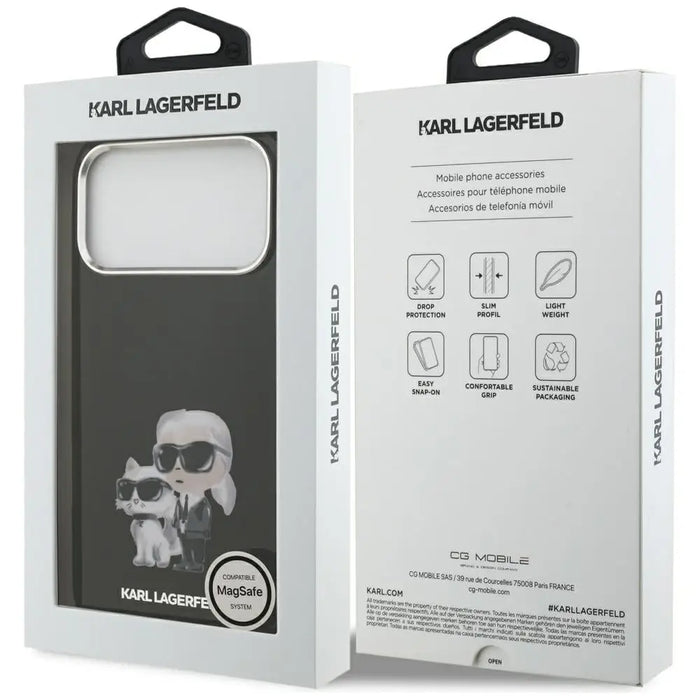 Karl Lagerfeld IML Aquarelle Karl & Choupette & Logo MagSafe Case for iPhone 17 Pro Max - Black - Cell phone cases
