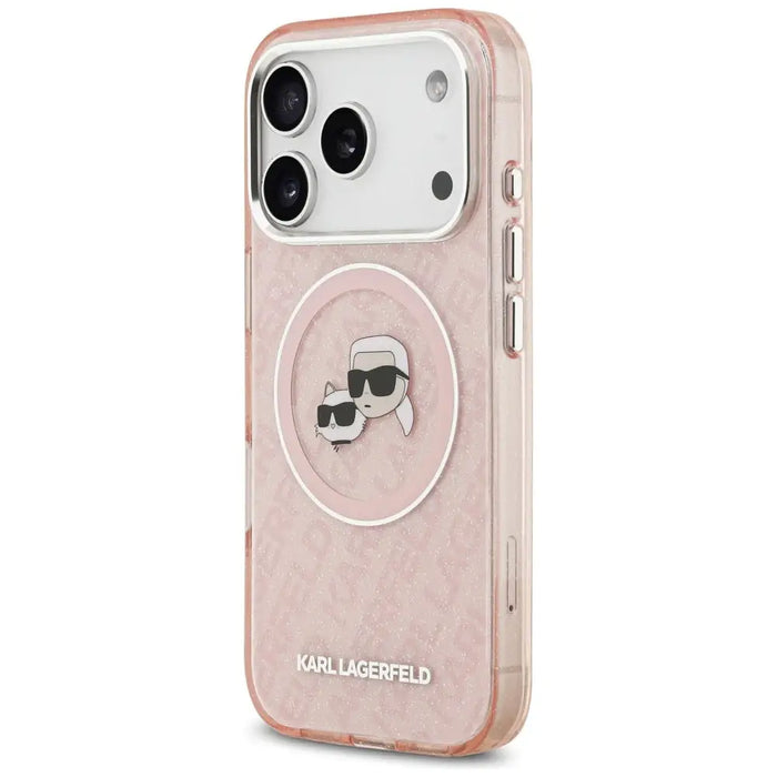 Karl Lagerfeld IML Glitter Karl & Choupette Heads Logo MagSafe Case for iPhone 17 Pro - Pink - Cell phone cases