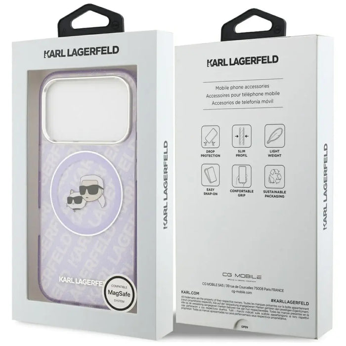 Karl Lagerfeld IML Glitter Karl & Choupette Heads Logo MagSafe Case for iPhone 17 Pro - Purple - Cell phone cases