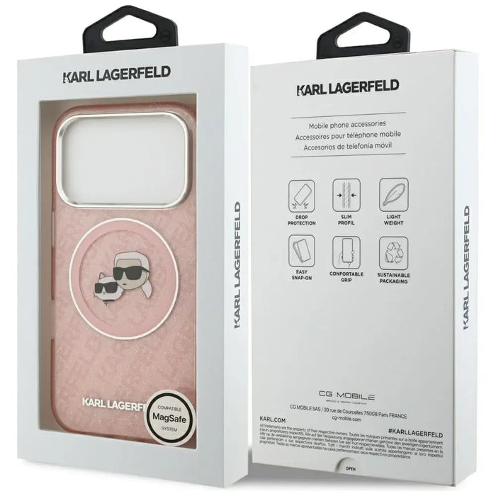 Karl Lagerfeld IML Glitter Karl & Choupette Heads Logo MagSafe Case for iPhone 17 Pro - Pink - Cell phone cases
