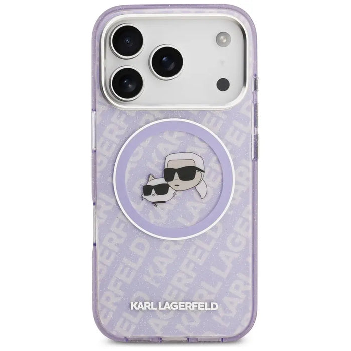 Karl Lagerfeld IML Glitter Karl & Choupette Heads Logo MagSafe Case for iPhone 17 Pro - Purple - Cell phone cases