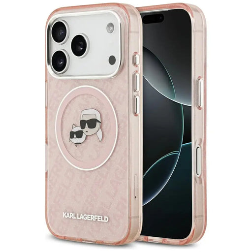 Karl Lagerfeld IML Glitter Karl & Choupette Heads Logo MagSafe Case for iPhone 17 Pro - Pink - Cell phone cases