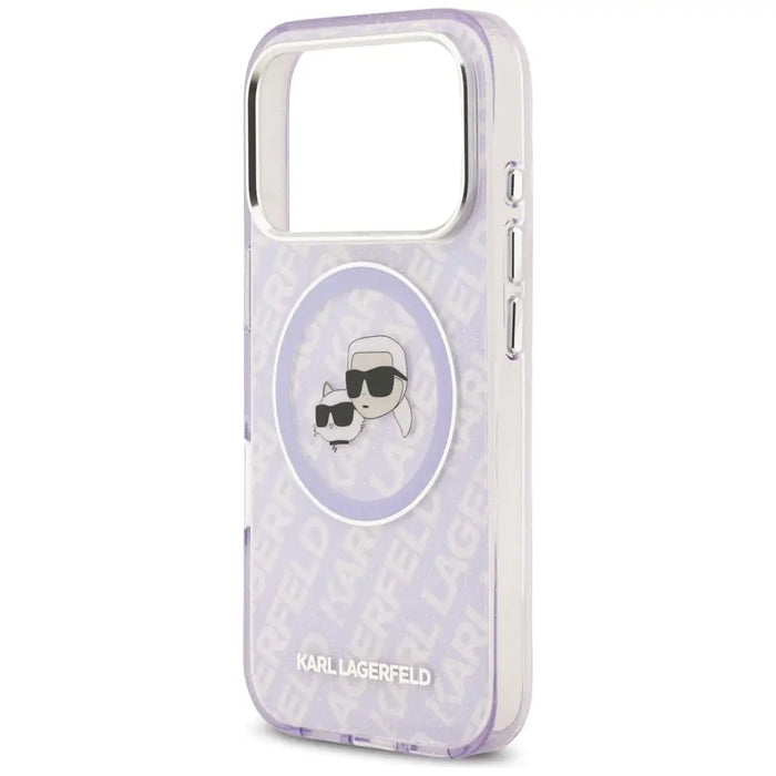 Karl Lagerfeld IML Glitter Karl & Choupette Heads Logo MagSafe Case for iPhone 17 Pro - Purple - Cell phone cases