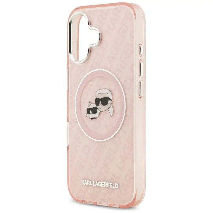 Karl Lagerfeld IML Glitter Karl & Choupette Heads Logo MagSafe iPhone 17 Case - Pink - Cell phone cases
