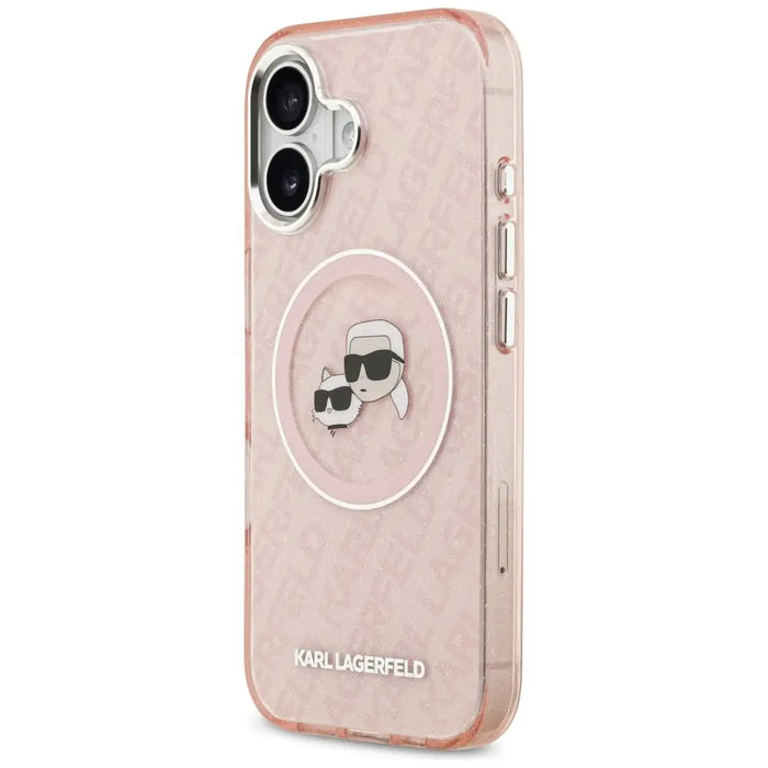 Karl Lagerfeld IML Glitter Karl & Choupette Heads Logo MagSafe iPhone 17 Case - Pink - Cell phone cases