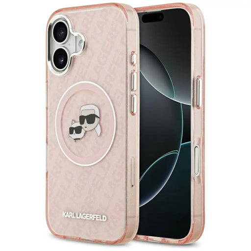 Karl Lagerfeld IML Glitter Karl & Choupette Heads Logo MagSafe iPhone 17 Case - Pink - Cell phone cases
