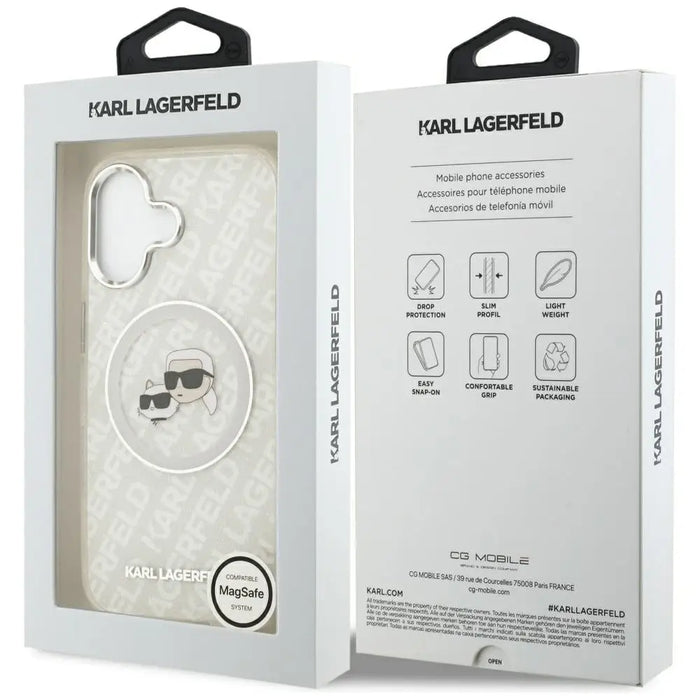 Karl Lagerfeld IML Glitter Karl & Choupette Heads Logo MagSafe iPhone 17 Case - Gray - Cell phone cases