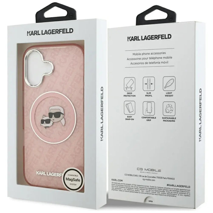 Karl Lagerfeld IML Glitter Karl & Choupette Heads Logo MagSafe iPhone 17 Case - Pink - Cell phone cases