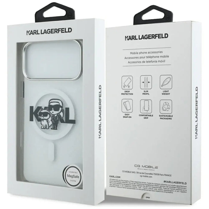 Karl Lagerfeld IML Glitter Karl & Choupette Sketch Logo MagSafe Case for iPhone 17 Pro Max - Clear - Cell phone cases