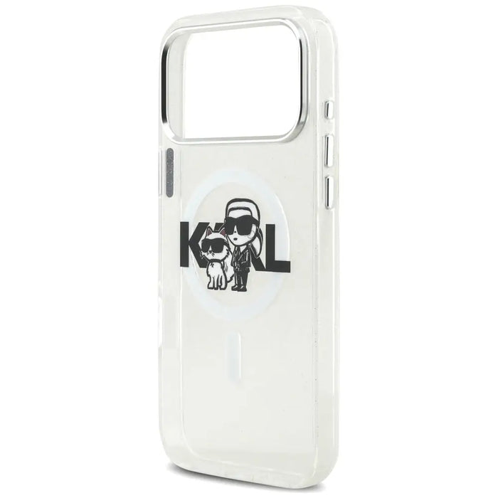 Karl Lagerfeld IML Glitter Karl & Choupette Sketch Logo MagSafe Case for iPhone 17 Pro Max - Clear - Cell phone cases