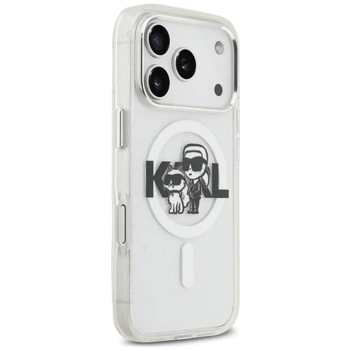 Karl Lagerfeld IML Glitter Karl & Choupette Sketch Logo MagSafe Case for iPhone 17 Pro - Clear - Cell phone cases