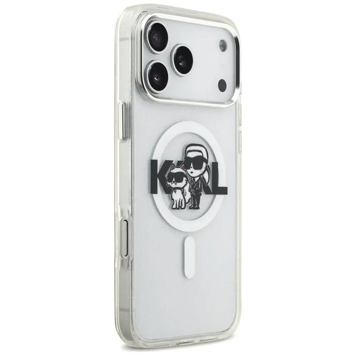 Karl Lagerfeld IML Glitter Karl & Choupette Sketch Logo MagSafe Case for iPhone 17 Pro Max - Clear - Cell phone cases