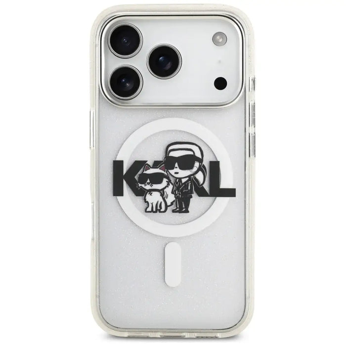 Karl Lagerfeld IML Glitter Karl & Choupette Sketch Logo MagSafe Case for iPhone 17 Pro - Clear - Cell phone cases