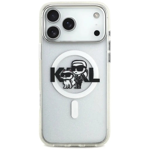 Karl Lagerfeld IML Glitter Karl & Choupette Sketch Logo MagSafe Case for iPhone 17 Pro Max - Clear - Cell phone cases