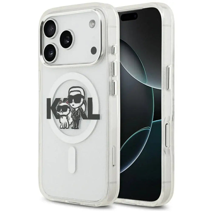 Karl Lagerfeld IML Glitter Karl & Choupette Sketch Logo MagSafe Case for iPhone 17 Pro - Clear - Cell phone cases
