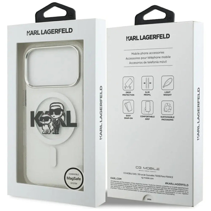 Karl Lagerfeld IML Glitter Karl & Choupette Sketch Logo MagSafe Case for iPhone 17 Pro - Clear - Cell phone cases