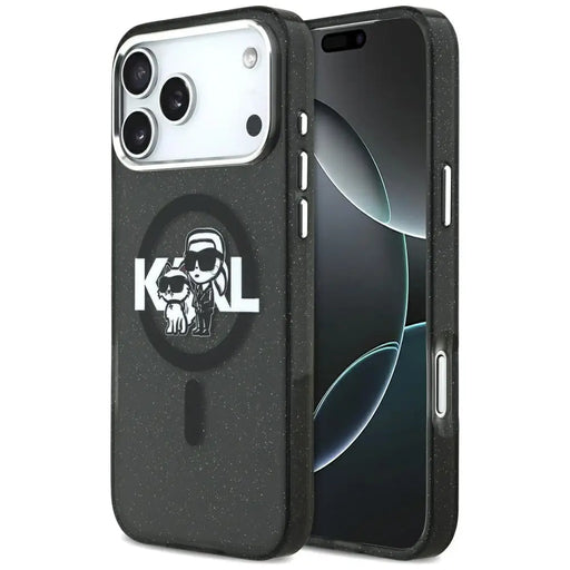 Karl Lagerfeld IML Glitter Karl & Choupette Sketch Logo MagSafe Case for iPhone 17 Pro Max - Black - Cell phone cases