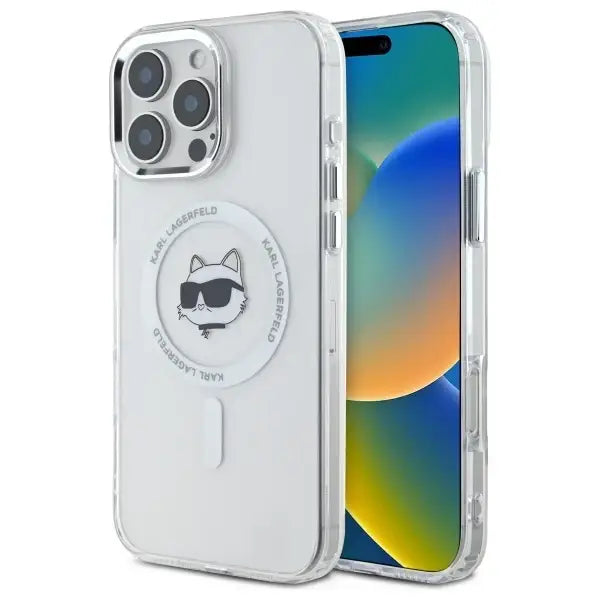 Karl Lagerfeld IML Metal Choupette Head MagSafe Case for iPhone 16 Pro Max - White - Cell phone cases