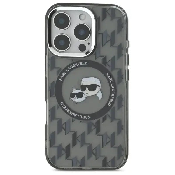 Karl Lagerfeld IML Monogram Karl & Choupette Head MagSafe Case for iPhone 16 Pro Max - Black - Cell phone cases