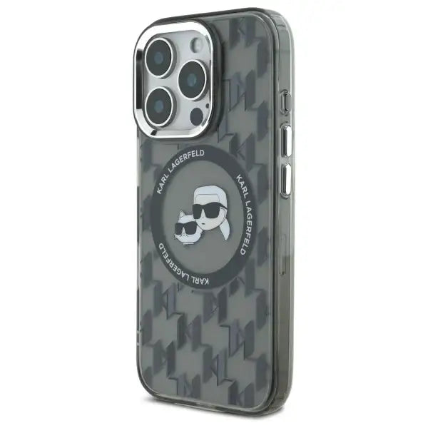 Karl Lagerfeld IML Monogram Karl & Choupette Head MagSafe Case for iPhone 16 Pro Max - Black - Cell phone cases