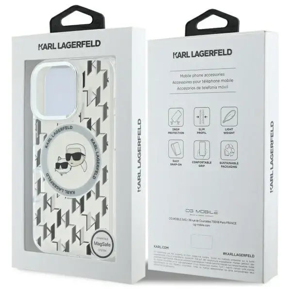 Karl Lagerfeld IML Monogram Karl & Choupette Head MagSafe Case for iPhone 16 Pro Max - Clear - Cell phone cases