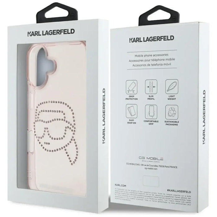 Karl Lagerfeld IML Rhinestones Karl Head iPhone 16 Case Pink - Cell phone cases and covers<<<HurtelXML