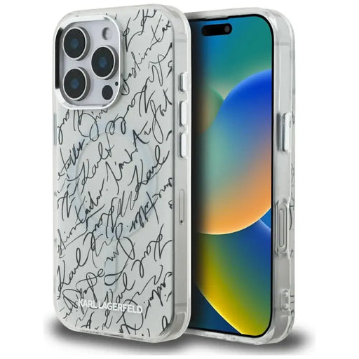 Karl Lagerfeld IML Karl Script Pattern MagSafe Case for iPhone 16 Pro - White - Cell phone cases and covers<<<HurtelXML