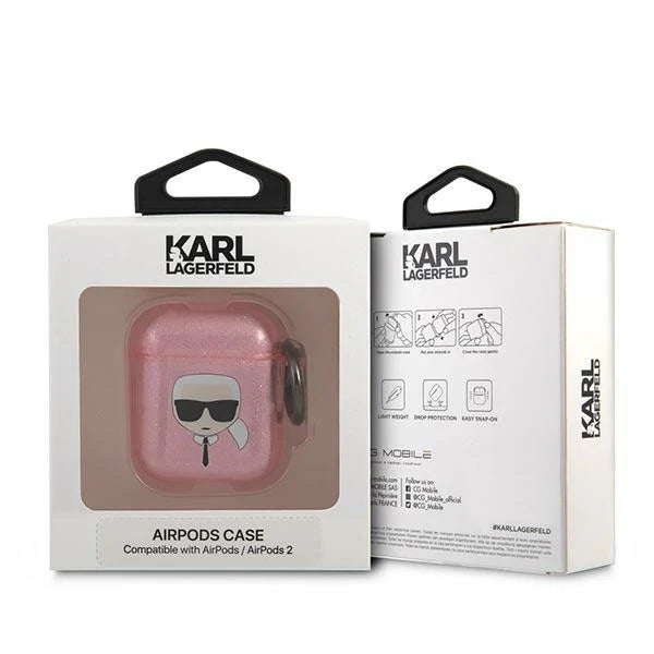 Karl Lagerfeld KLA2UKHGP AirPods cover różowy/pink Glitter Karl`s Head - Cell phone cases and covers<<<HurtelXML