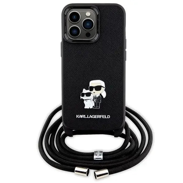 Karl Lagerfeld KLHCP13LSAKCPSK case for iPhone 13 Pro / 13 hardcase - black Crossbody Saffiano Metal Pin Karl&Choupette
