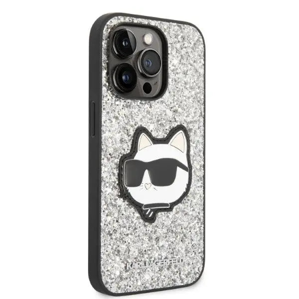 Karl Lagerfeld KLHCP14LG2CPS iPhone 14 Pro 6.1’’ silver/silver hardcase Glitter Choupette Patch - Cell phone cases