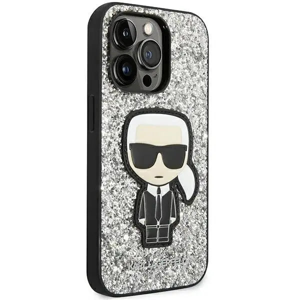 Karl Lagerfeld KLHCP14LGFKPG iPhone 14 Pro 6.1 ’hardcase silver / silver Glitter Flakes Ikonik - Cell phone cases