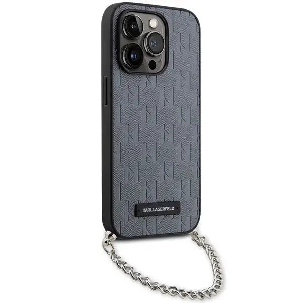 Karl Lagerfeld KLHCP14LSACKLHPG iPhone 14 Pro 6.1’’ silver/silver hardcase Saffiano Monogram Chain - Cell phone cases