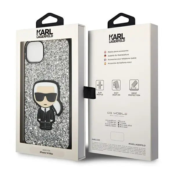 Karl Lagerfeld KLHCP14MGFKPG iPhone 14 Plus 6.7 ’hardcase silver / silver Glitter Flakes Ikonik - Cell phone cases