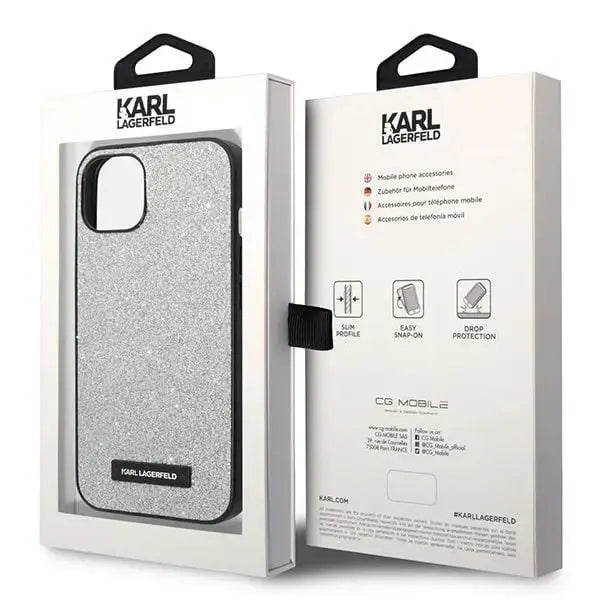 Karl Lagerfeld KLHCP14SG2ELS iPhone 14 6.1 ’hardcase silver / silver Glitter Plaque Logo - Cell phone cases