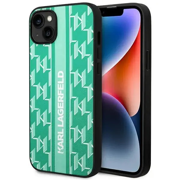Karl Lagerfeld KLHCP14SPGKLSKN iPhone 14 6.1 ’hardcase green / green Monogram Stripe - Cell phone cases