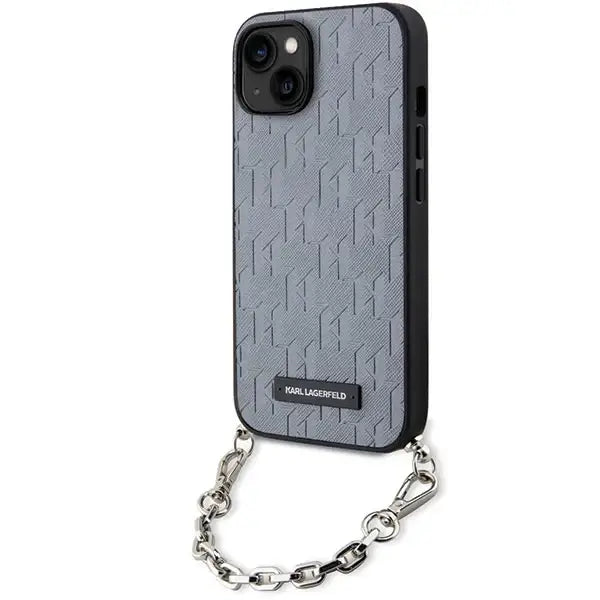 Karl Lagerfeld KLHCP14SSACKLHPG iPhone 14 6.1’’ silver/silver hardcase Saffiano Monogram Chain - Cell phone cases