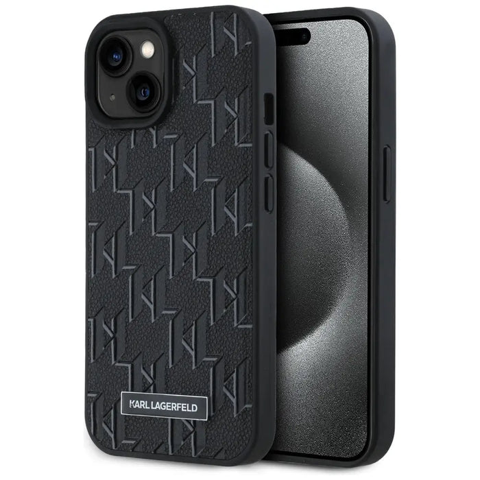 Karl Lagerfeld Leather Monogram Metal Logo case for iPhone 15 / 14 / 13 - black - Cell phone cases