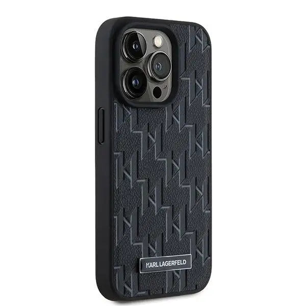 Karl Lagerfeld Leather Monogram Metal Logo case for iPhone 15 Pro Max - black - Cell phone cases and covers<<<HurtelXML