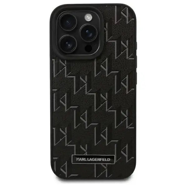 Karl Lagerfeld Leather Monogram Metal Logo MagSafe iPhone 16 Pro Case - Black - Cell phone cases and covers<<<HurtelXML