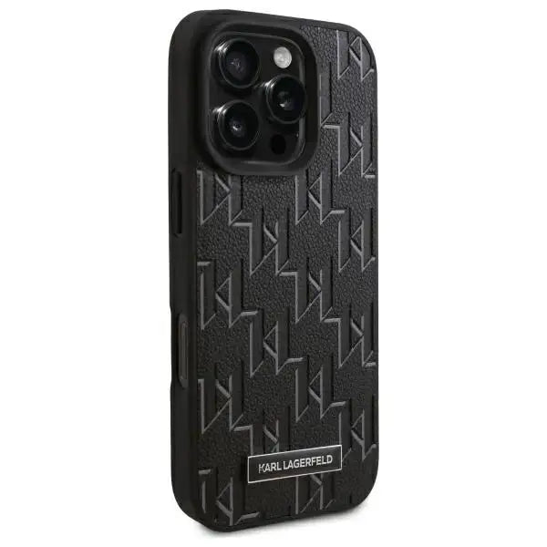 Karl Lagerfeld Leather Monogram Metal Logo MagSafe iPhone 16 Pro Case - Black - Cell phone cases and covers<<<HurtelXML