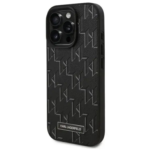 Karl Lagerfeld Leather Monogram Metal Logo MagSafe iPhone 16 Pro Case - Black - Cell phone cases and covers<<<HurtelXML