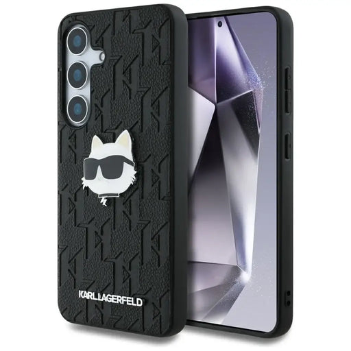 Karl Lagerfeld Leather Monogram Pin Logo Choupette Head Samsung Galaxy S25 Plus Case Black - Cell phone cases