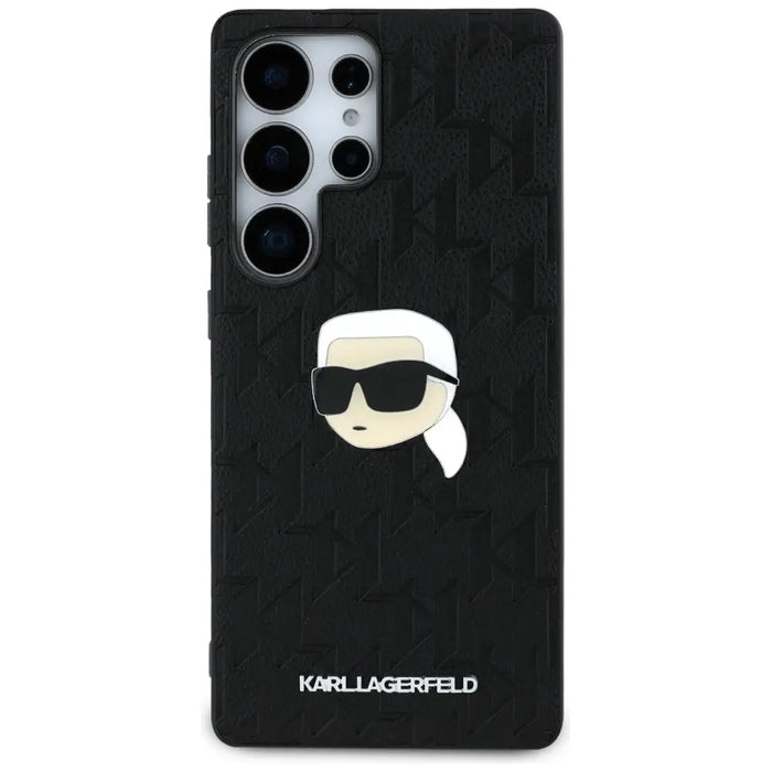 Karl Lagerfeld Leather Monogram Pin Logo Karl Head Samsung Galaxy S25 Ultra Case Black - Cell phone cases