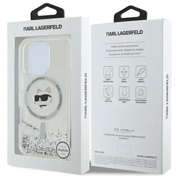 Karl Lagerfeld Liquid Glitter Choupette Head Magsafe Case for iPhone 16 Pro Max - Clear - Cell phone cases
