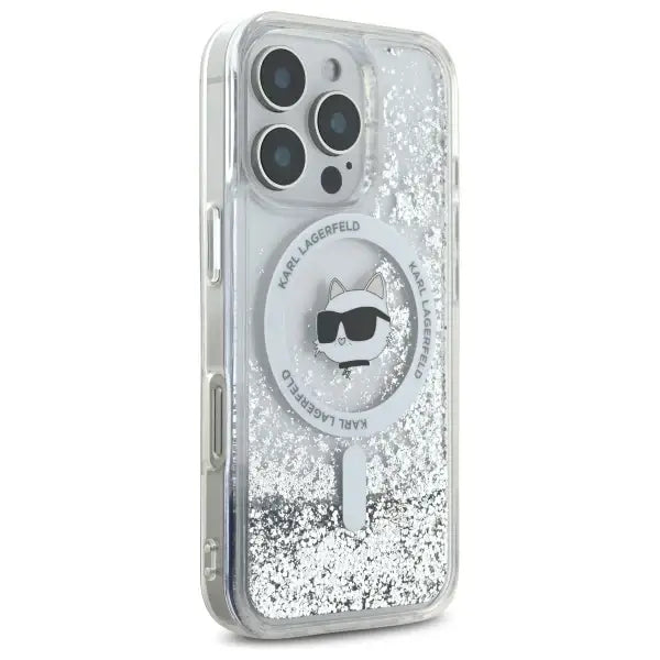Karl Lagerfeld Liquid Glitter Choupette Head Magsafe iPhone 16 Pro Case - Clear - Cell phone cases