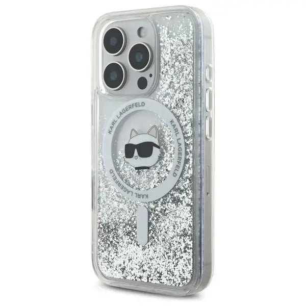 Karl Lagerfeld Liquid Glitter Choupette Head Magsafe iPhone 16 Pro Case - Clear - Cell phone cases