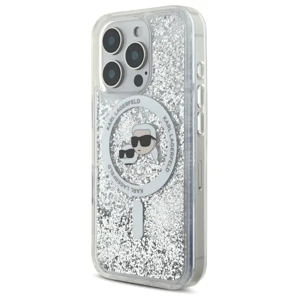 Karl Lagerfeld Liquid Glitter Karl & Choupette Head Magsafe iPhone 16 Pro Case - Clear - Cell phone cases