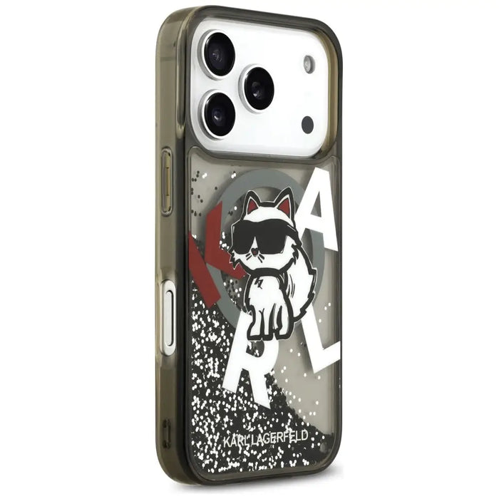 Karl Lagerfeld Liquid Glitter Choupette Logo MagSafe Case for iPhone 17 Pro - Black - Cell phone cases
