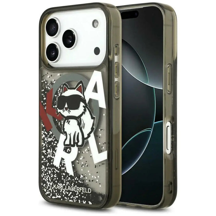 Karl Lagerfeld Liquid Glitter Choupette Logo MagSafe Case for iPhone 17 Pro Max - Black - Cell phone cases